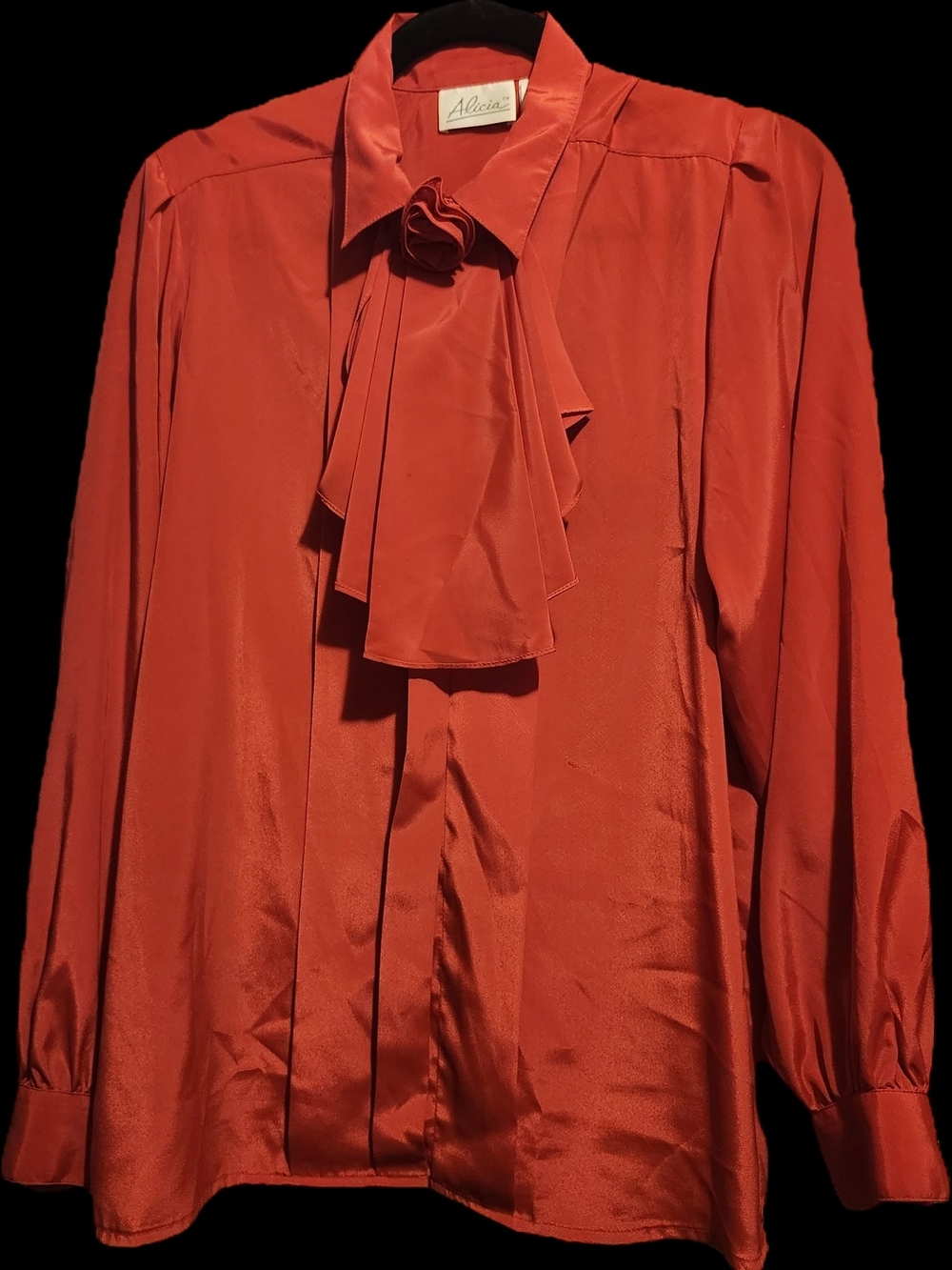 Alicia Satin Ruffle Blouse — Retro Romance in Bold Red